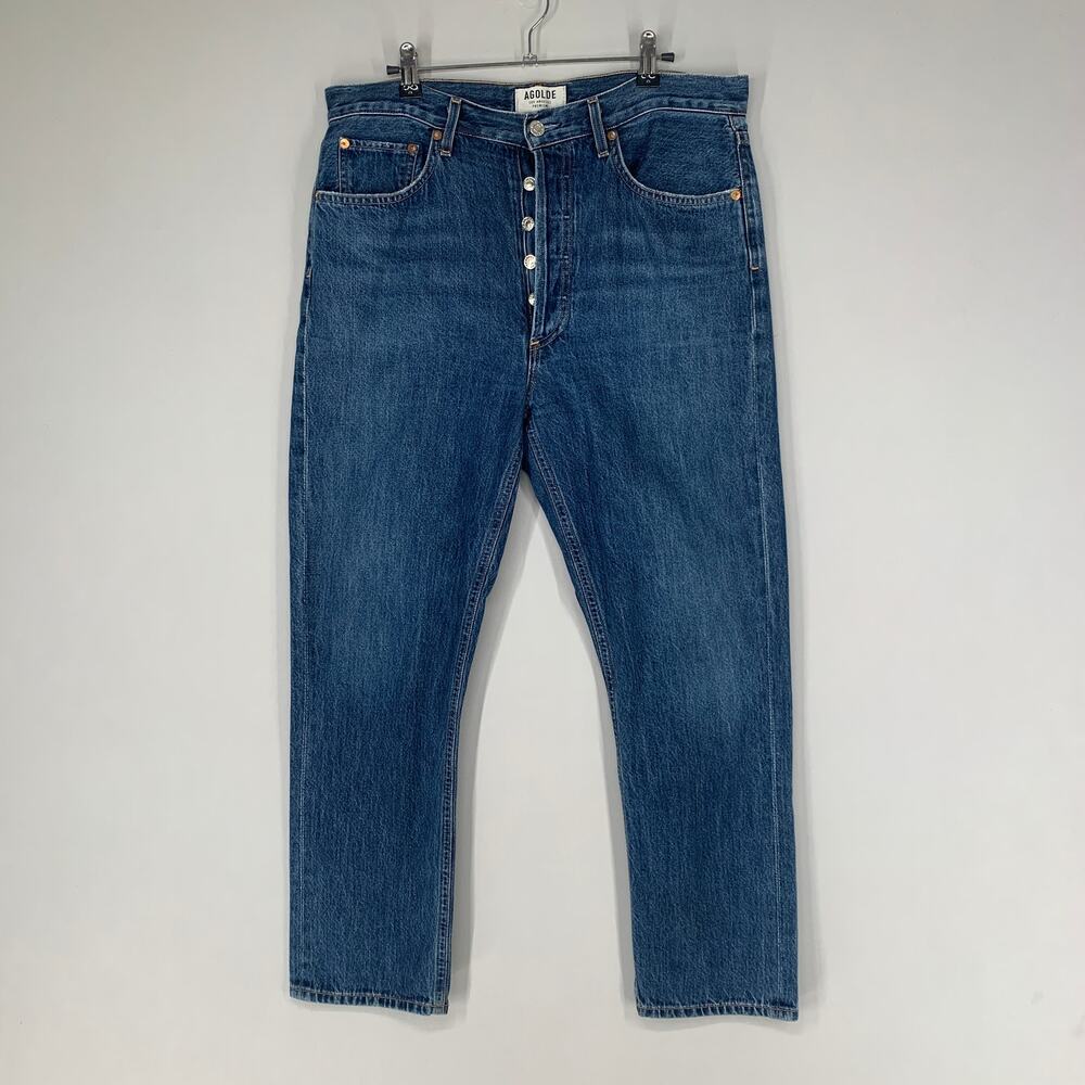 Agolde Jeans Women 30 Blue Riley Denim High Rise Straight Crop Button Fly 26
